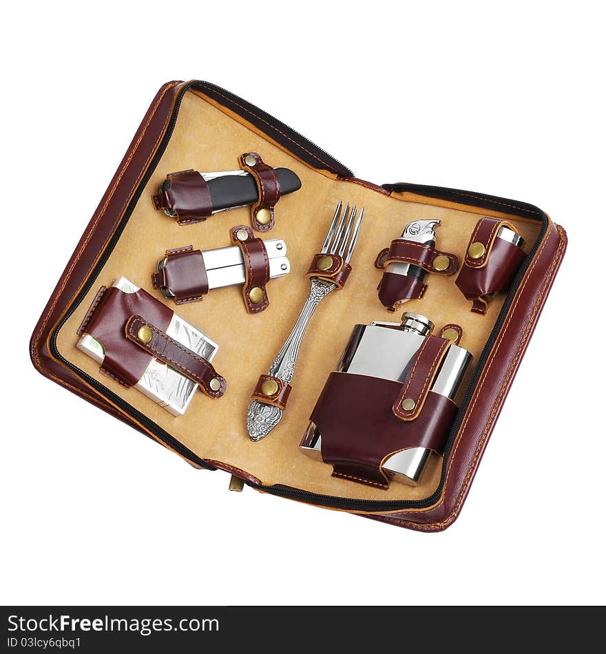 Luxury Travel Kit In Leather Case