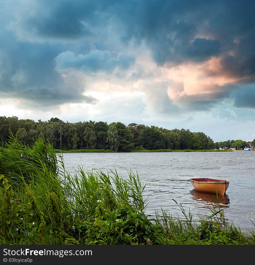 Beautiful lake scenery at dusk