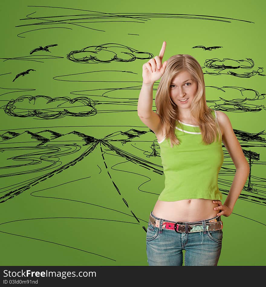 Young Woman With Up Finger