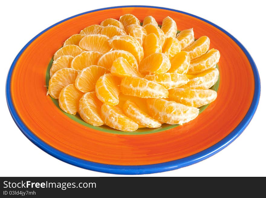 Plate with mandarin oranges isolated on white background. Plate with mandarin oranges isolated on white background