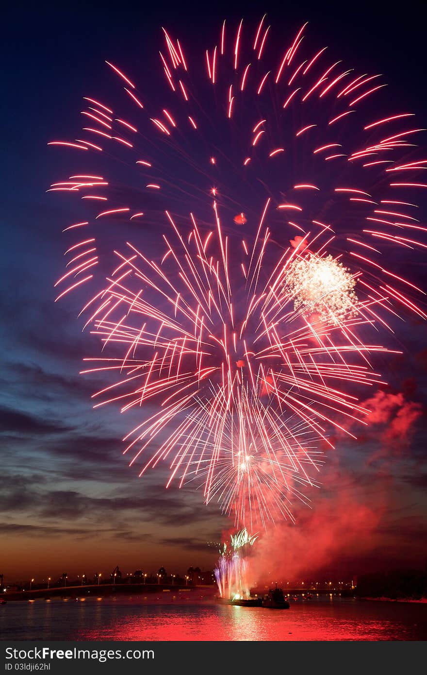 Colorful Fireworks In The Night Sky.