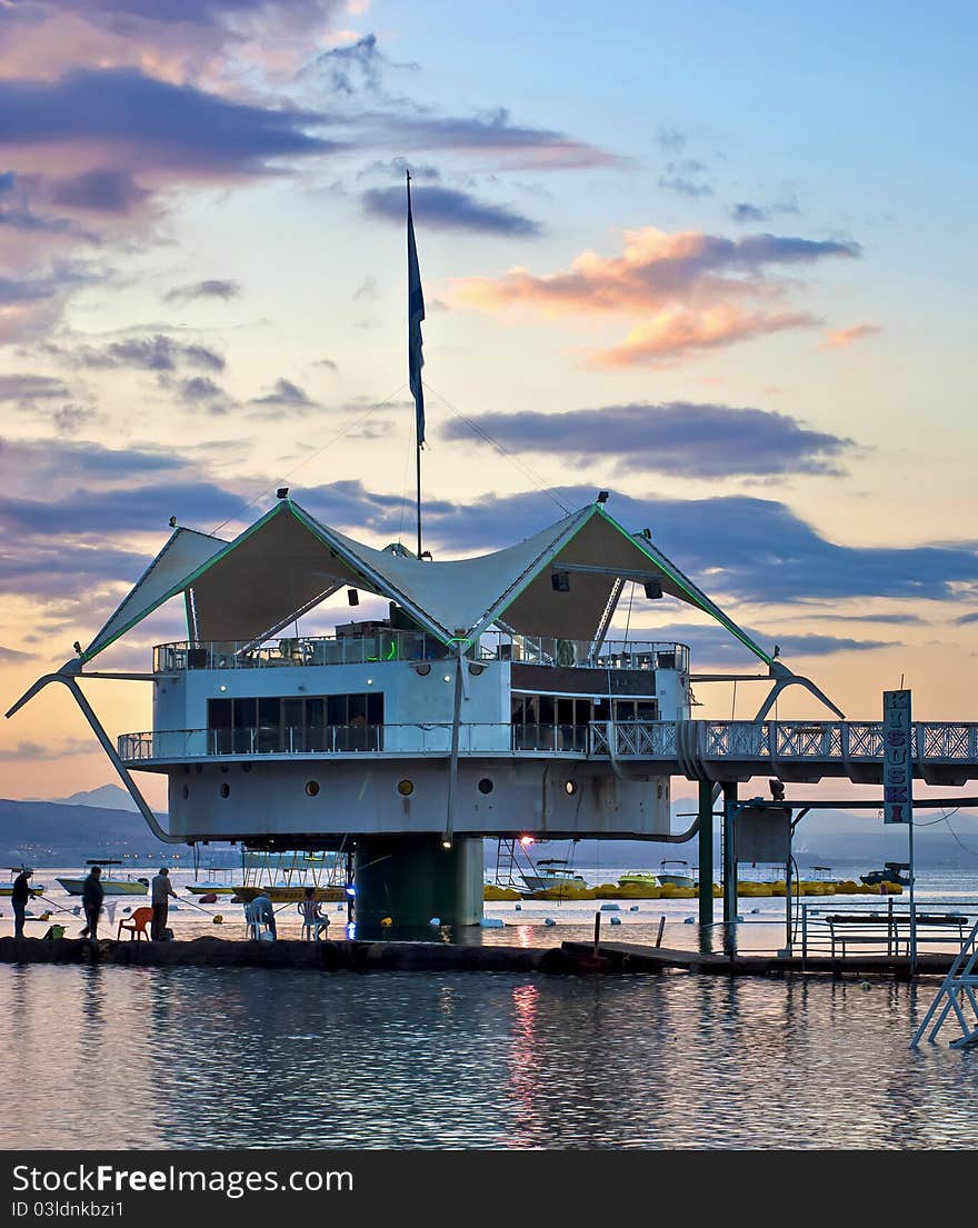 The shot was taken in the early morning from northern beach of Eilat - famous resort and recreation town in Israel. The shot was taken in the early morning from northern beach of Eilat - famous resort and recreation town in Israel