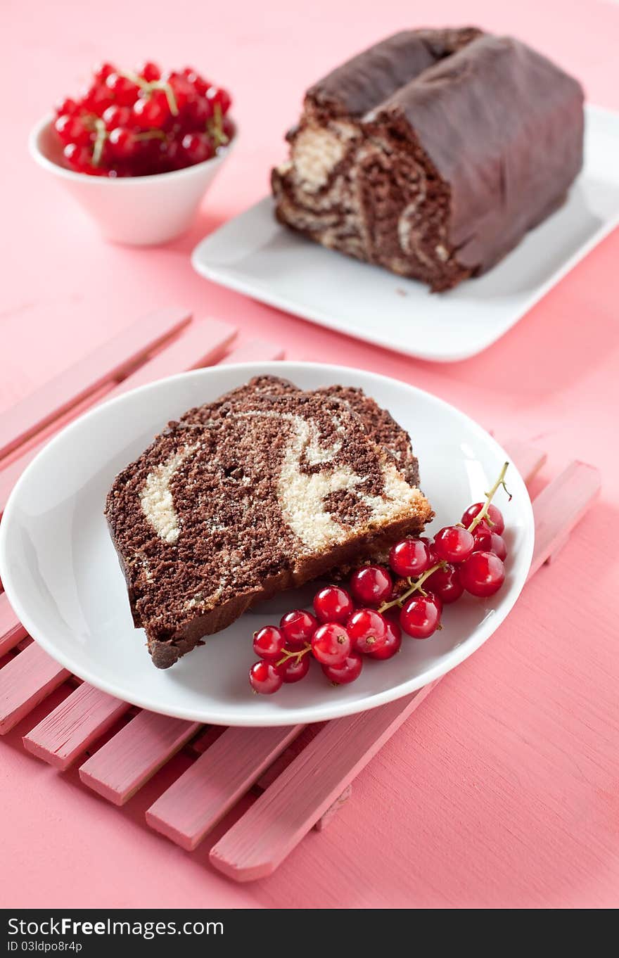 Sliced marble cake on a plate