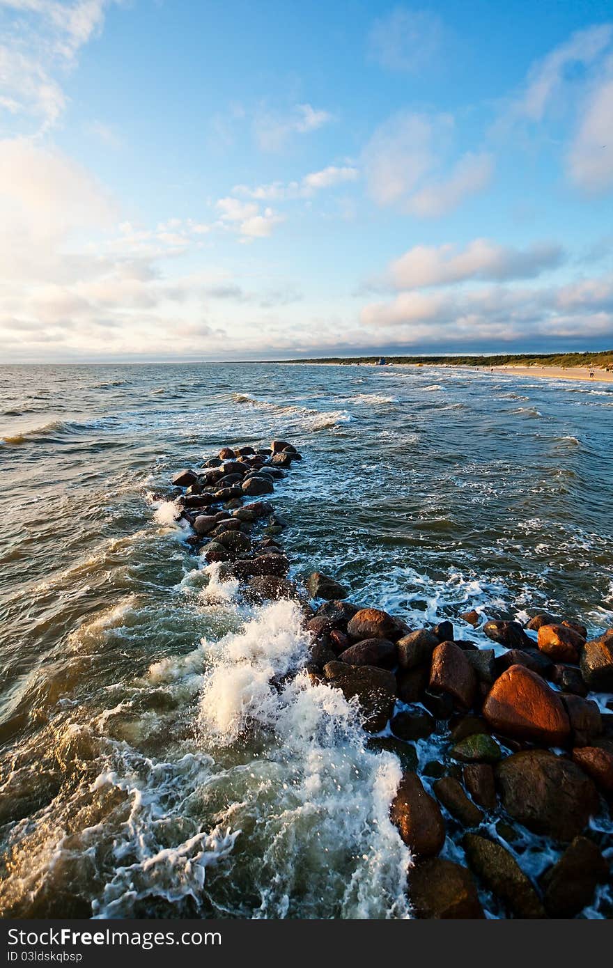 Sea waves near the coast