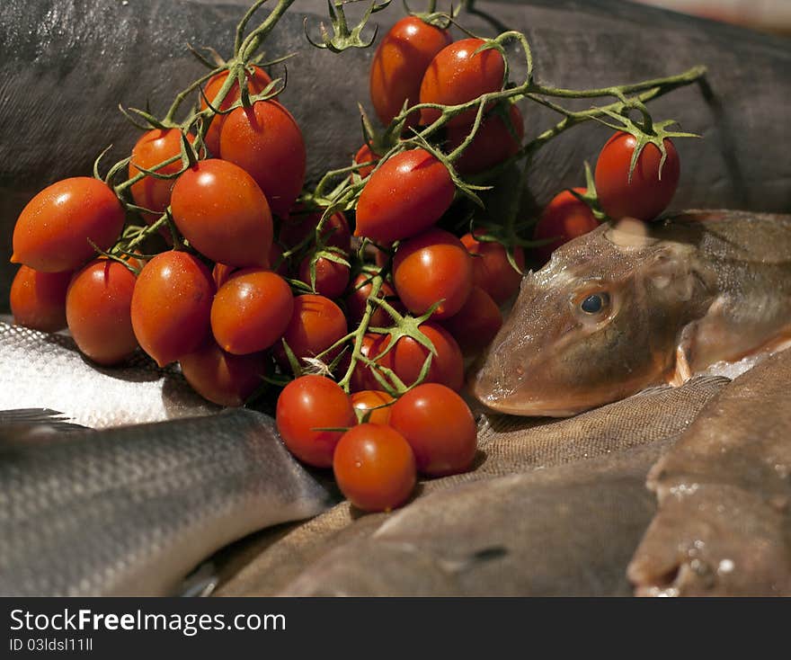 Fish And Cherry Tomato  In Marketplace