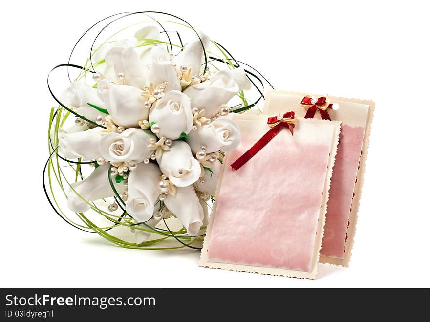 Roses on white background with empty card. Roses on white background with empty card.