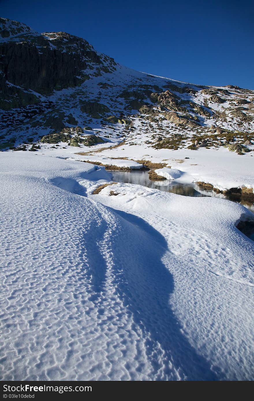 Snow River And Mountain