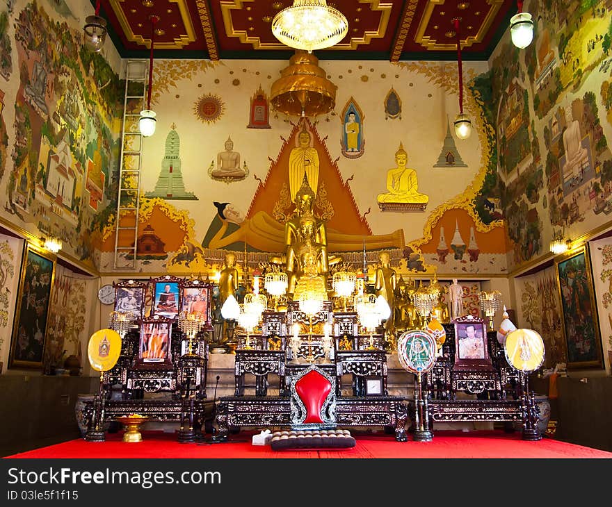 Ubosot of Wat Indra Viharn , temple is known for a huge standing Buddha image called Luang Pho To in Bangkok Thailand. Ubosot of Wat Indra Viharn , temple is known for a huge standing Buddha image called Luang Pho To in Bangkok Thailand