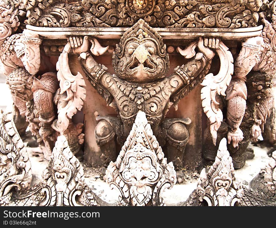 Detail Garuda sculpture at Wat Indra Viharn temple , Bangkok Thailand. Detail Garuda sculpture at Wat Indra Viharn temple , Bangkok Thailand