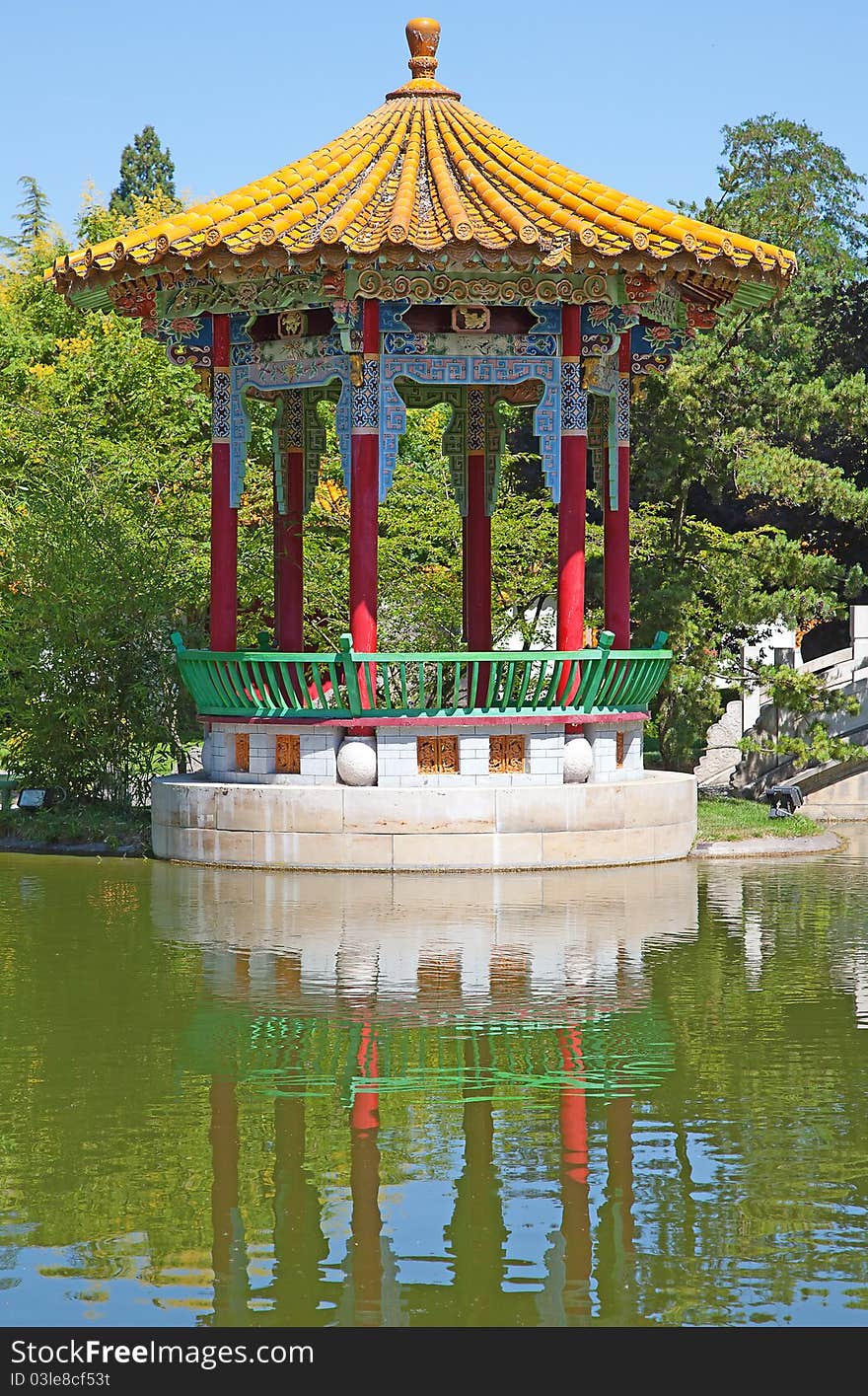 Traditional chinese garden with pond