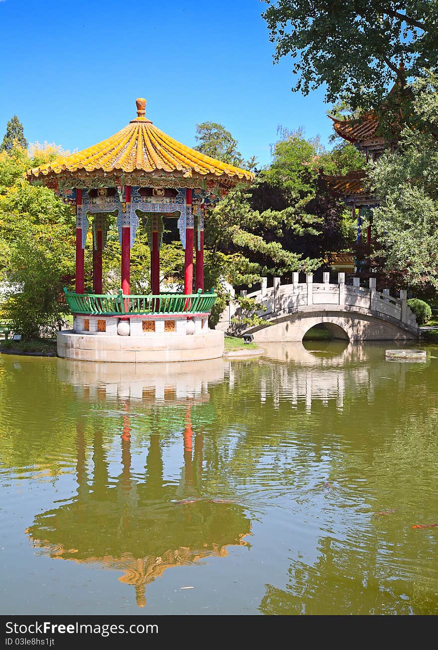 Traditional chinese garden with pond