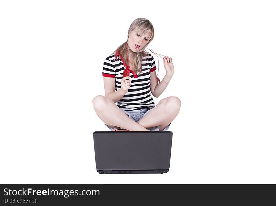 Woman sitting with notebook