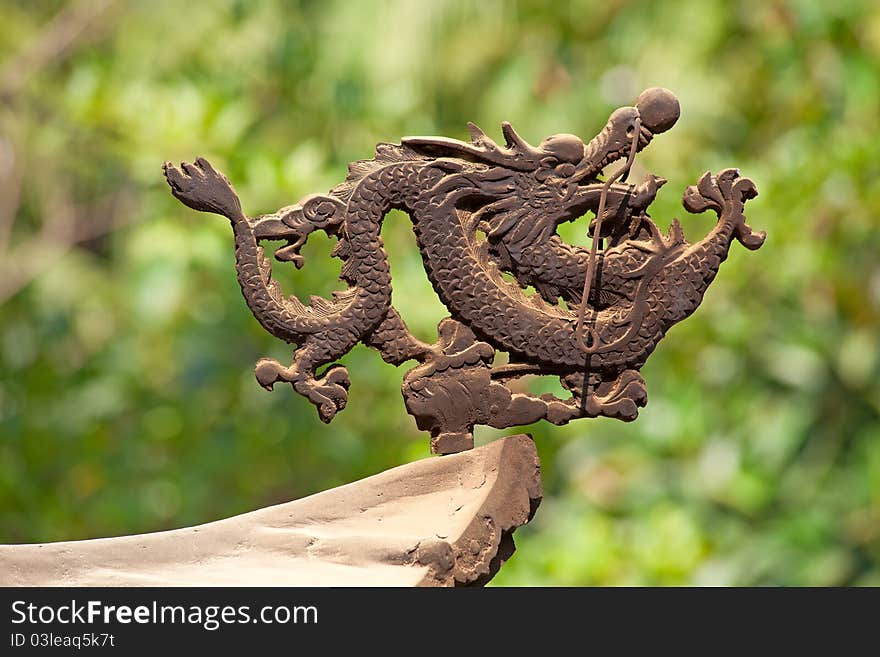 Bronze dragon on the incense pot in Po Lin monastery on Lantau Island (Hong Kong)