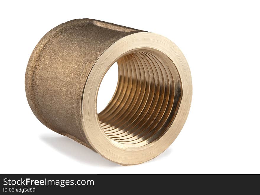 Brass pipe coupling isolated on a white background