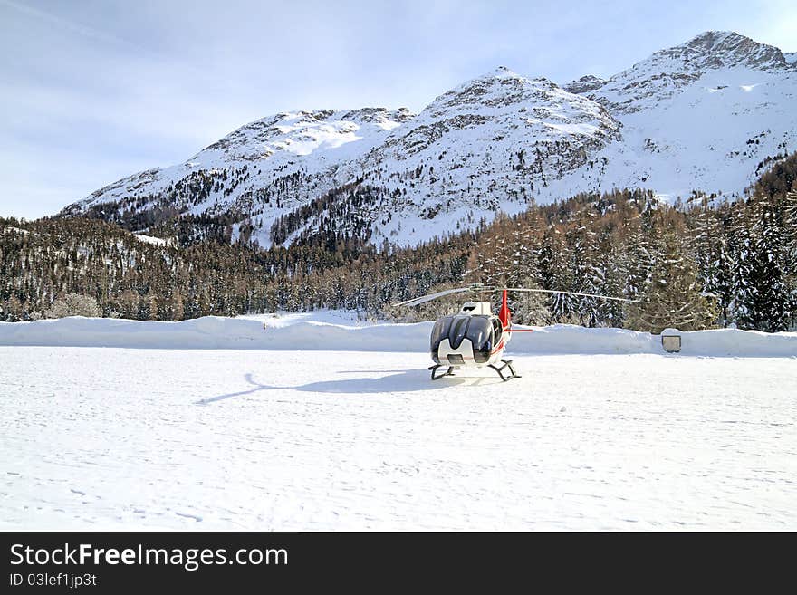 Engadina(Switzerland), helicopter on the snow