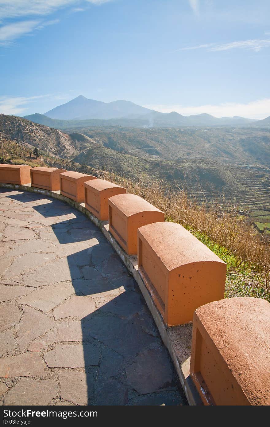 A spot in Tenerife with many blocks and a beautiful mountain landscape in the background. A spot in Tenerife with many blocks and a beautiful mountain landscape in the background