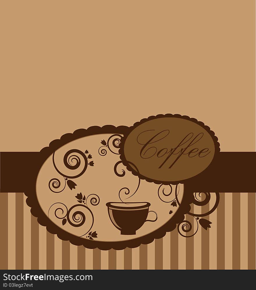 Background with cup of coffee and design element. Background with cup of coffee and design element