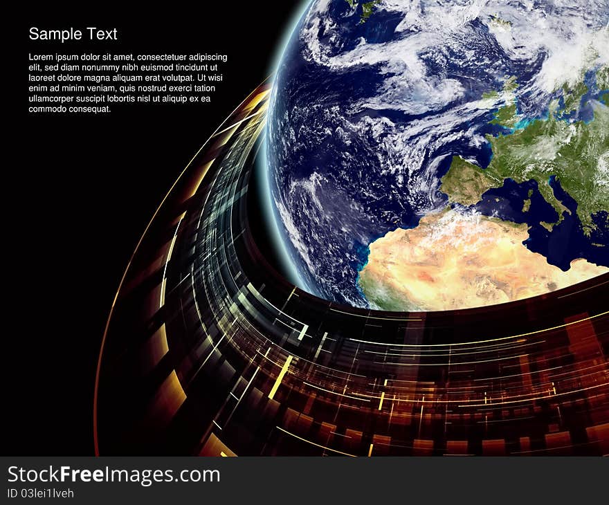 Montage of Earth globe Saturn-like technological ring on the subject of modern technologies, communication and progress. Earth map imagery is a courtesy of Visible Earth (. Montage of Earth globe Saturn-like technological ring on the subject of modern technologies, communication and progress. Earth map imagery is a courtesy of Visible Earth (