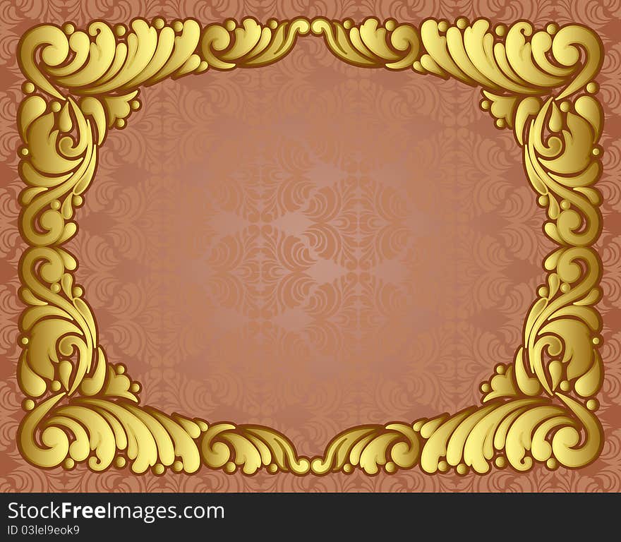 Gold decorated frame on a brown background. Gold decorated frame on a brown background