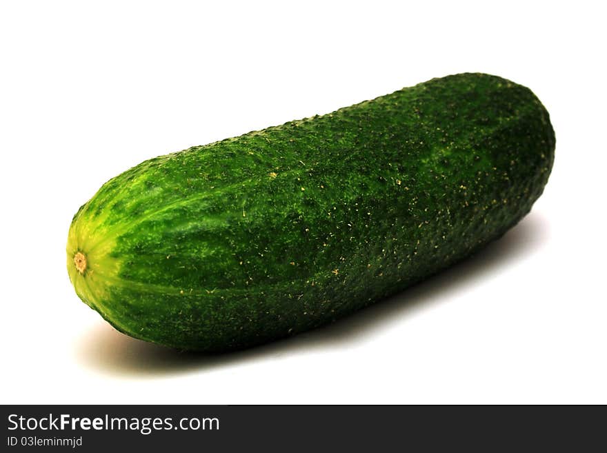 Foto of big green cucumber on white background