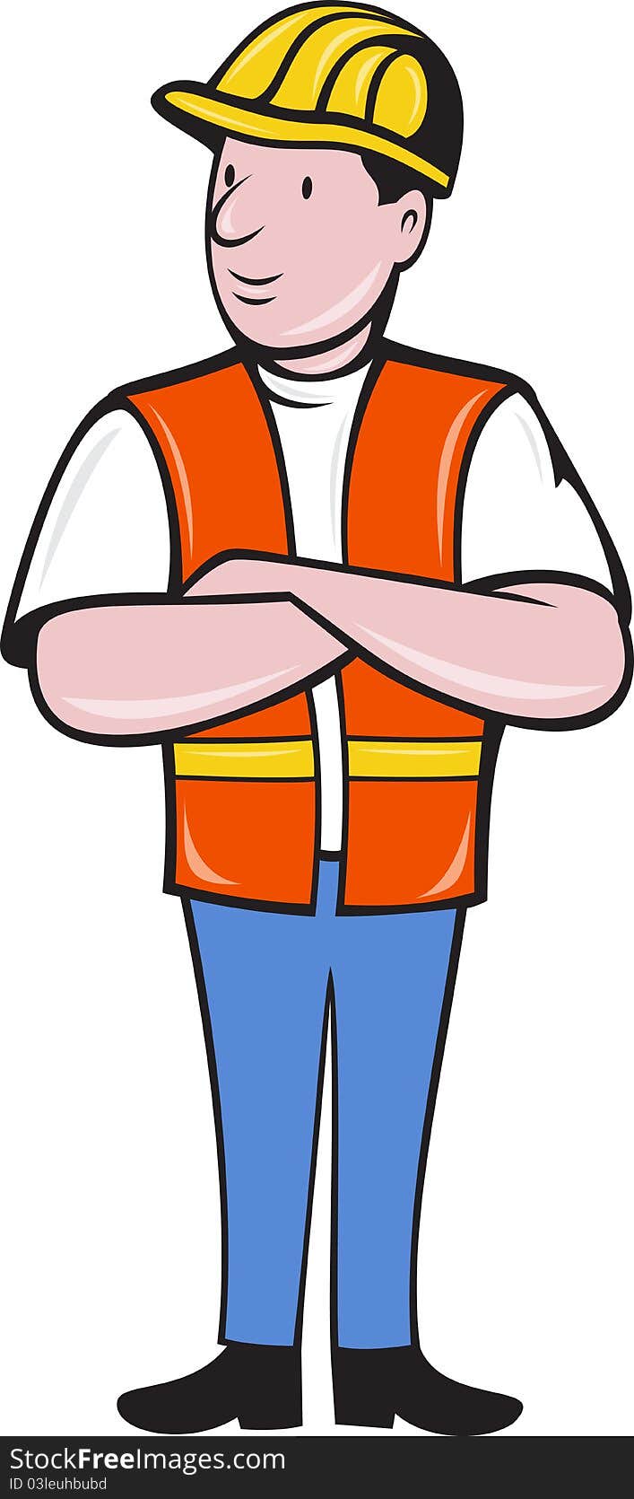 Construction worker with arms folded