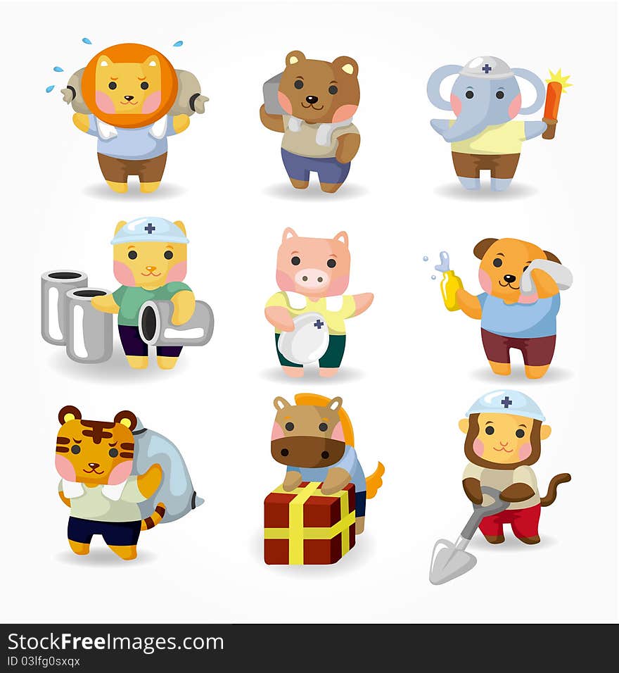 Cartoon animal worker icon set