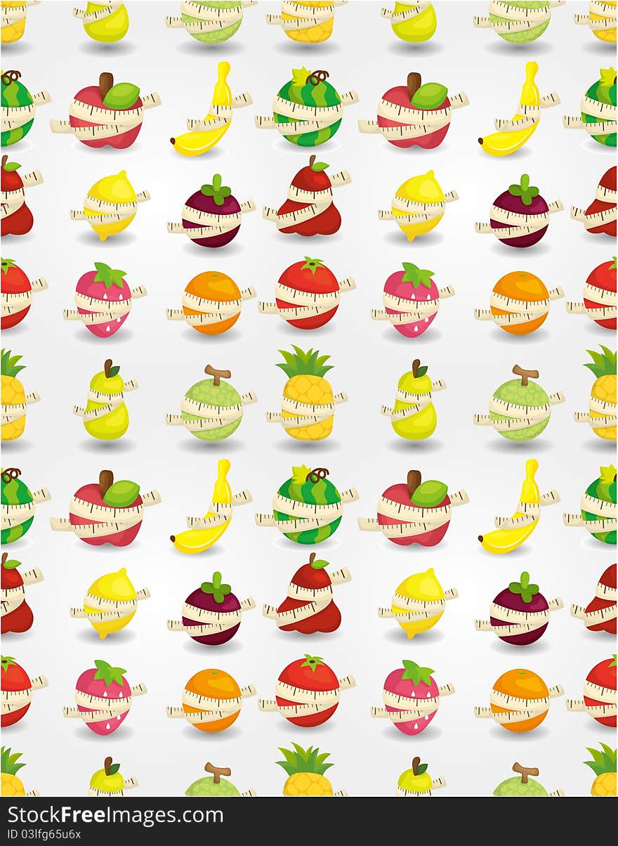 Fresh fruit and ruler health seamless pattern, drawing