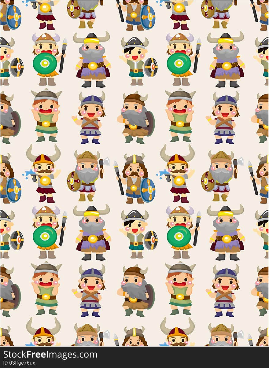 Cartoon vikings pirate seamless pattern, drawing