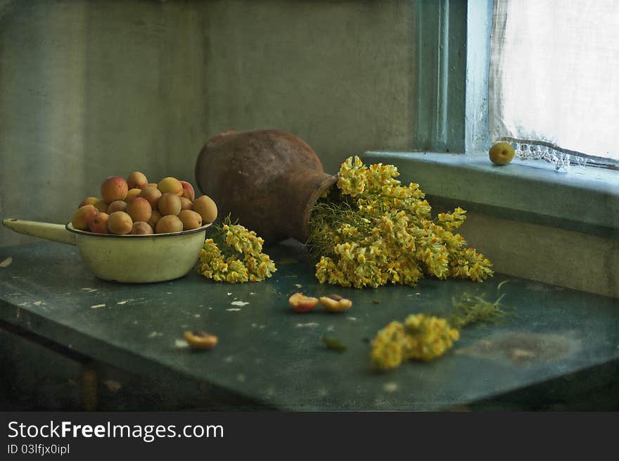 Apricots and field flowers