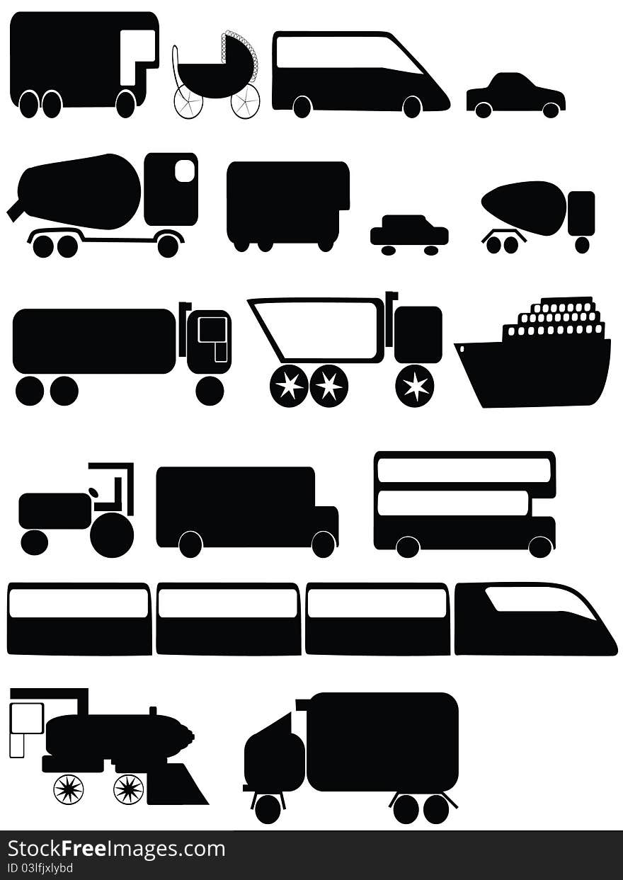 Various different mods of transport, including, trains, trucks, planes and cars.