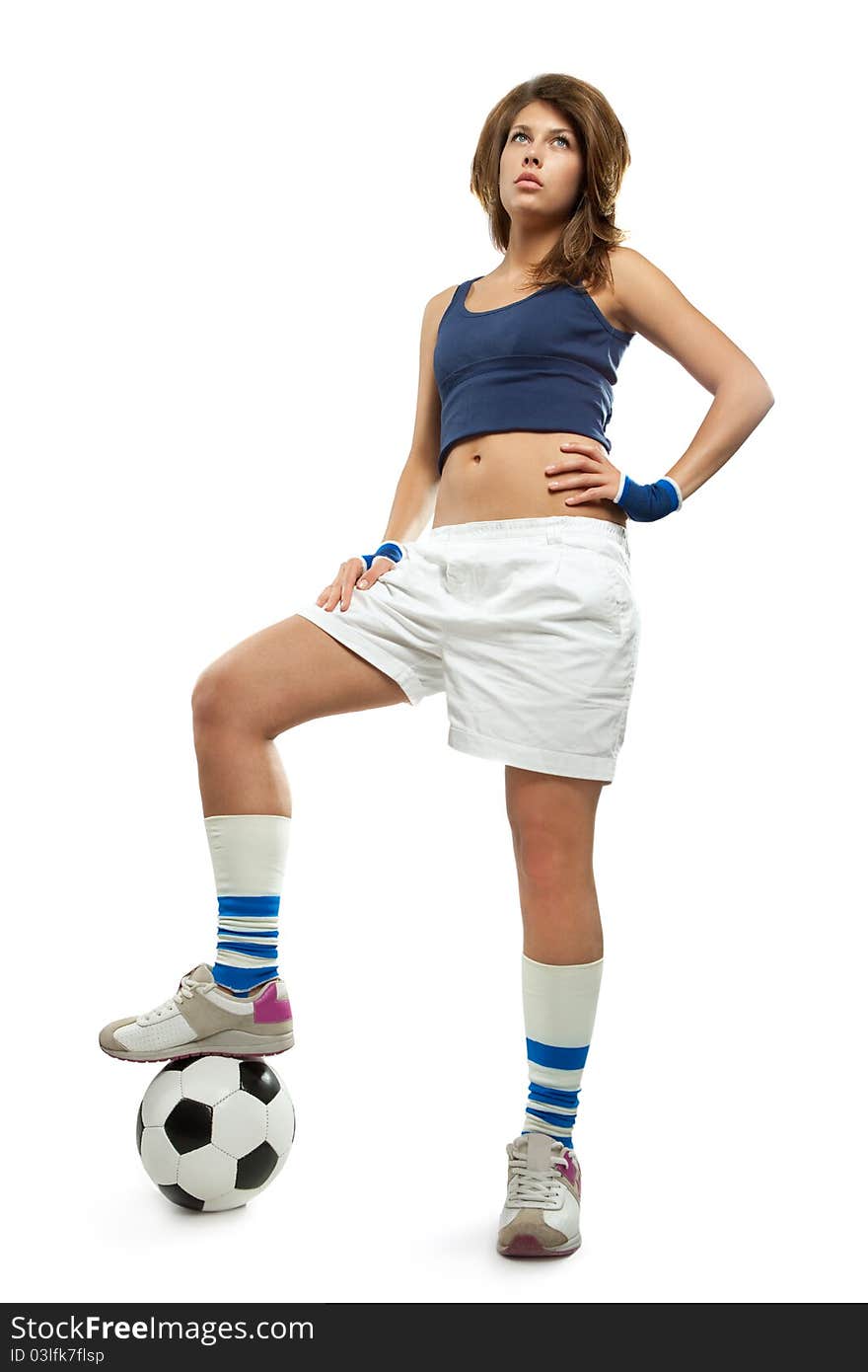 girl with soccer ball with over white background. girl with soccer ball with over white background