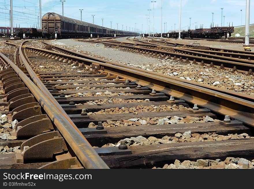 View on an old rusty railway junction at the daylight