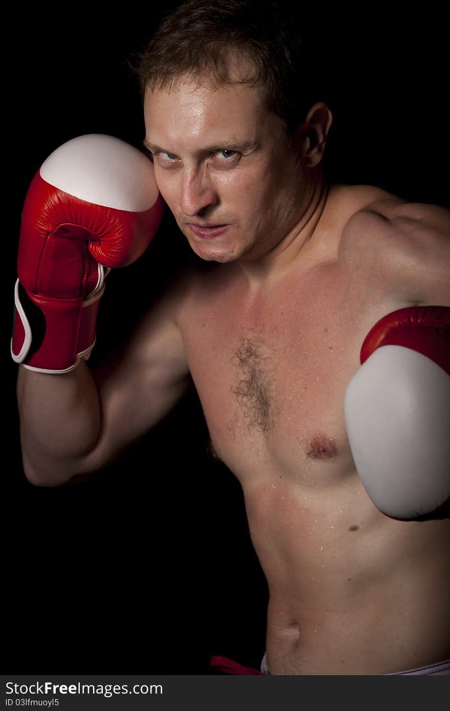 Young Boxer Over Black Background