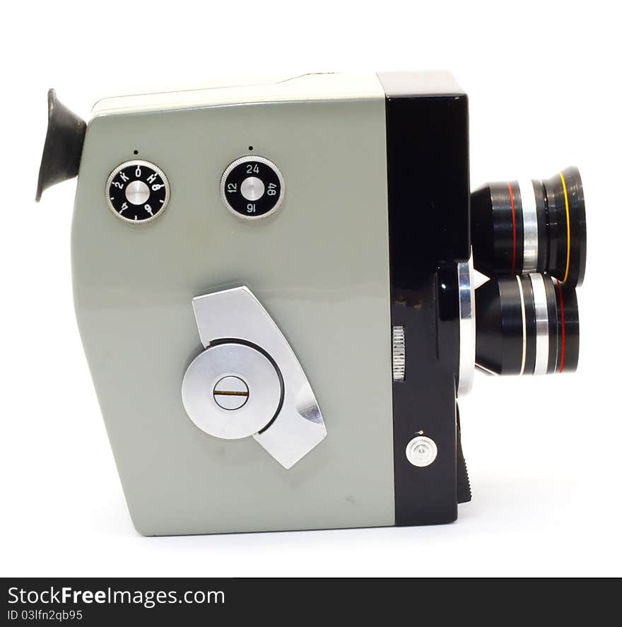 Vintage movie camera on a white background