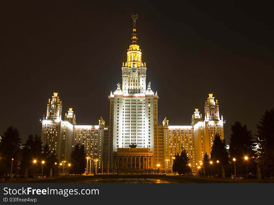 Moscow State University in night