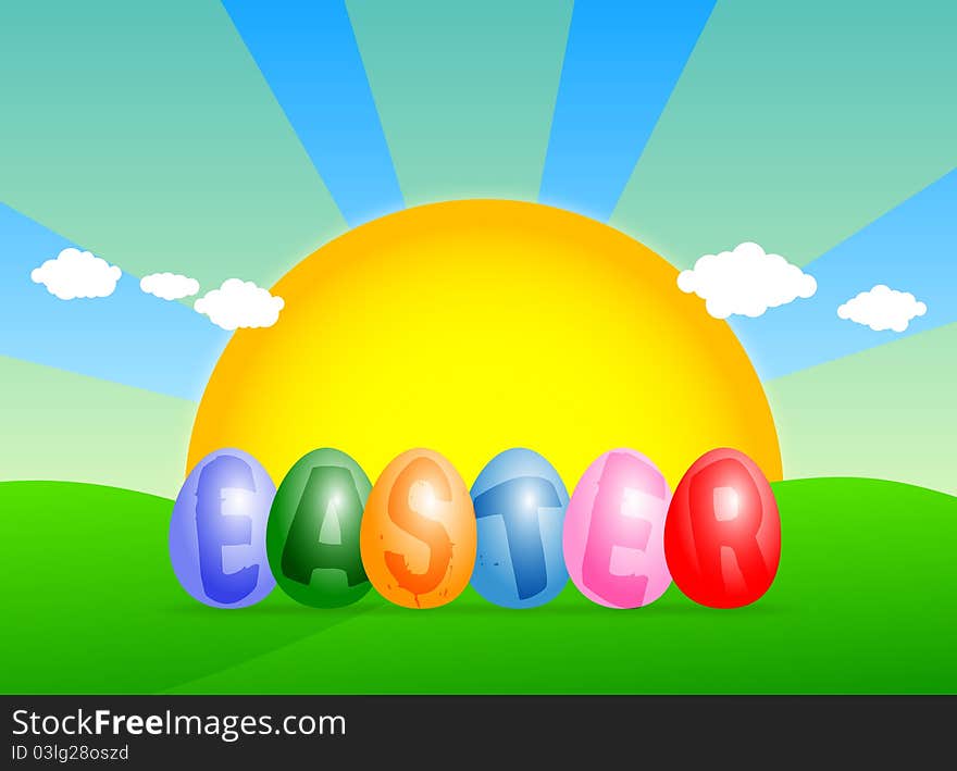 Easter illustration with colorful eggs