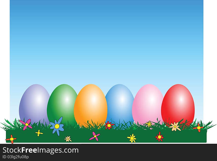 Illustration of colorful Easter eggs in the grass