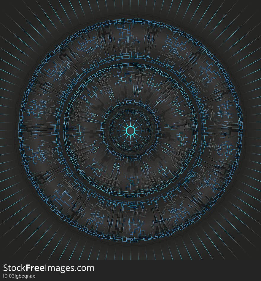 Energetic core with spreading blue data flow around. Energetic core with spreading blue data flow around.