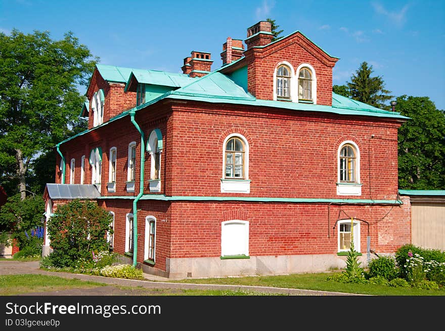 View on brick residence of monks on Valaam island, Russia Photo taken on: July, 2011. View on brick residence of monks on Valaam island, Russia Photo taken on: July, 2011