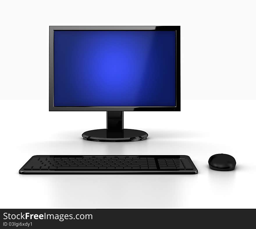 Glowing lcd screen with mouse and keyboard