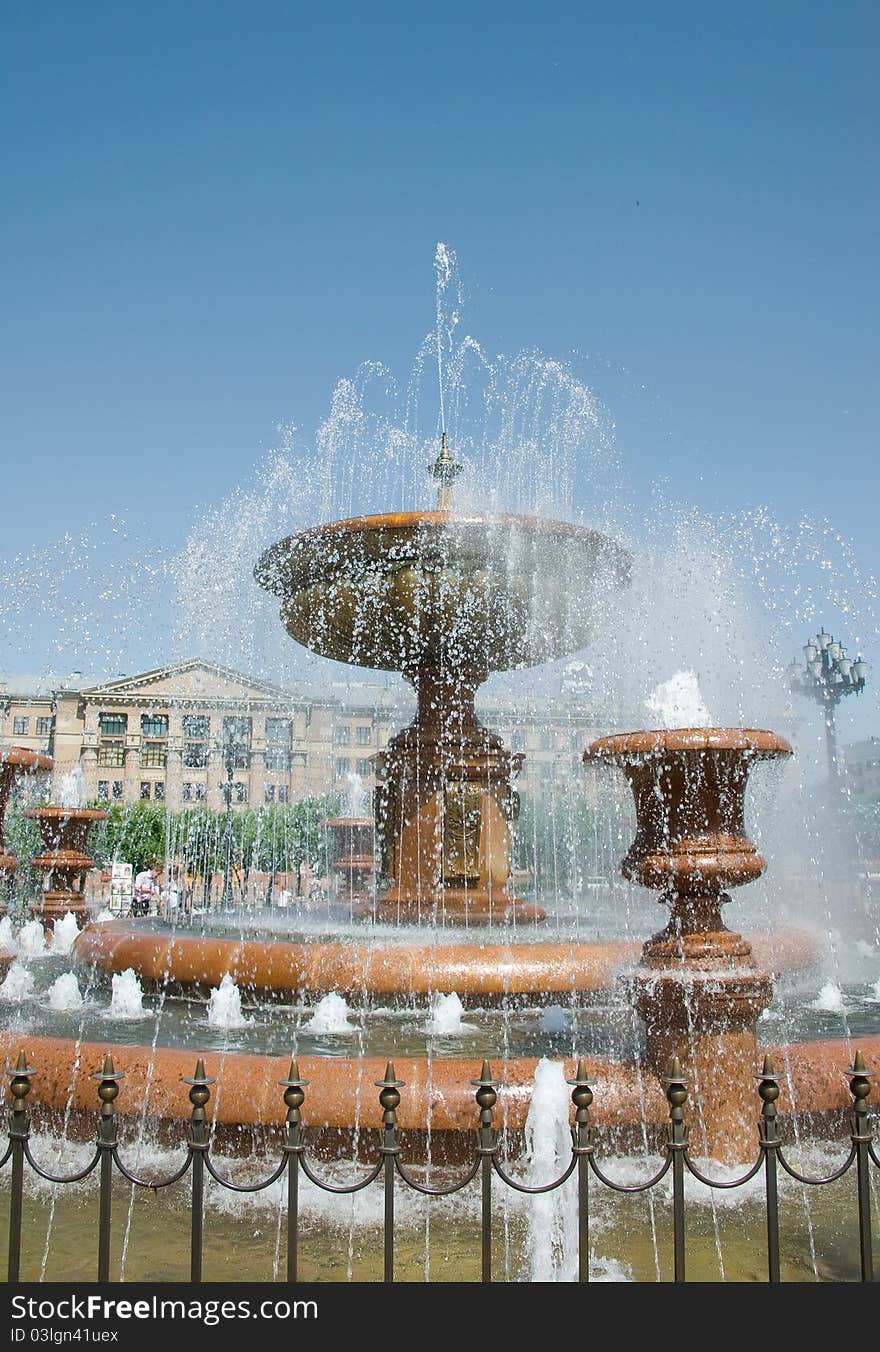 City fountain in the central square of Khabarovsk