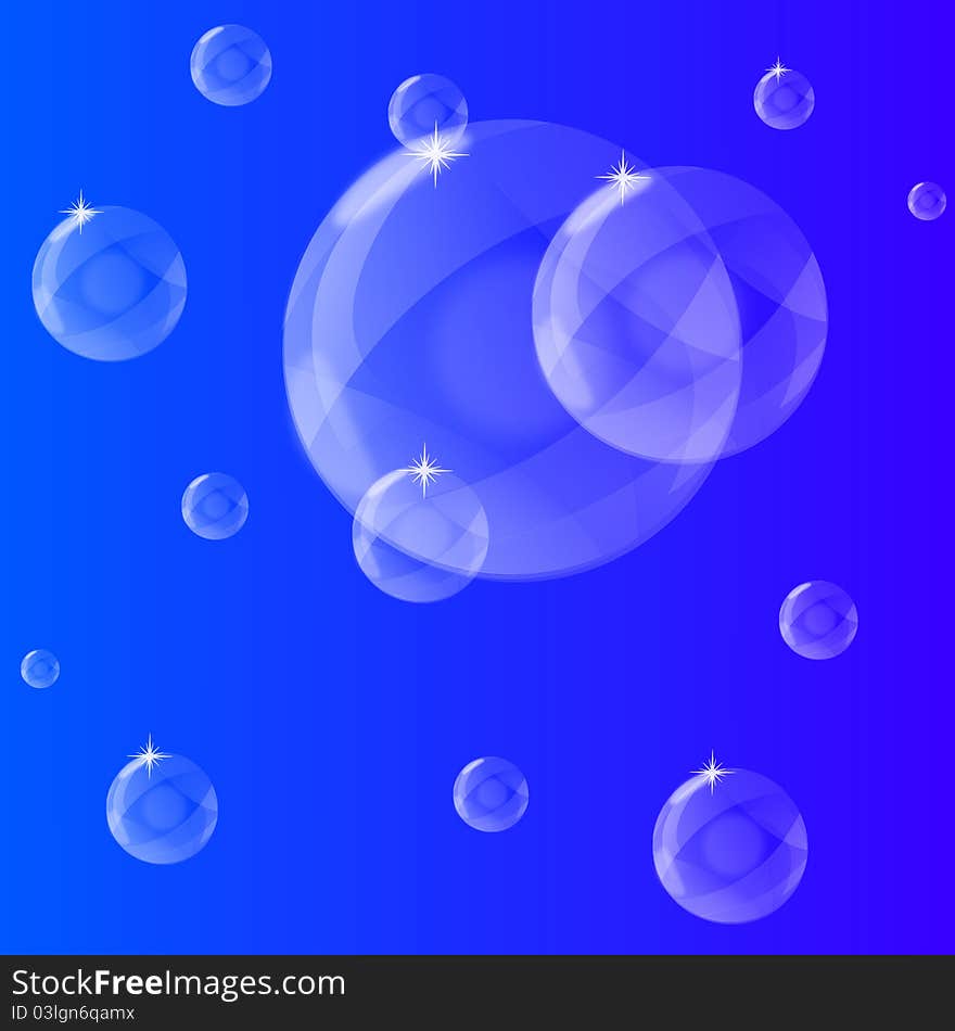 Very beautiful bubbles on a blue background