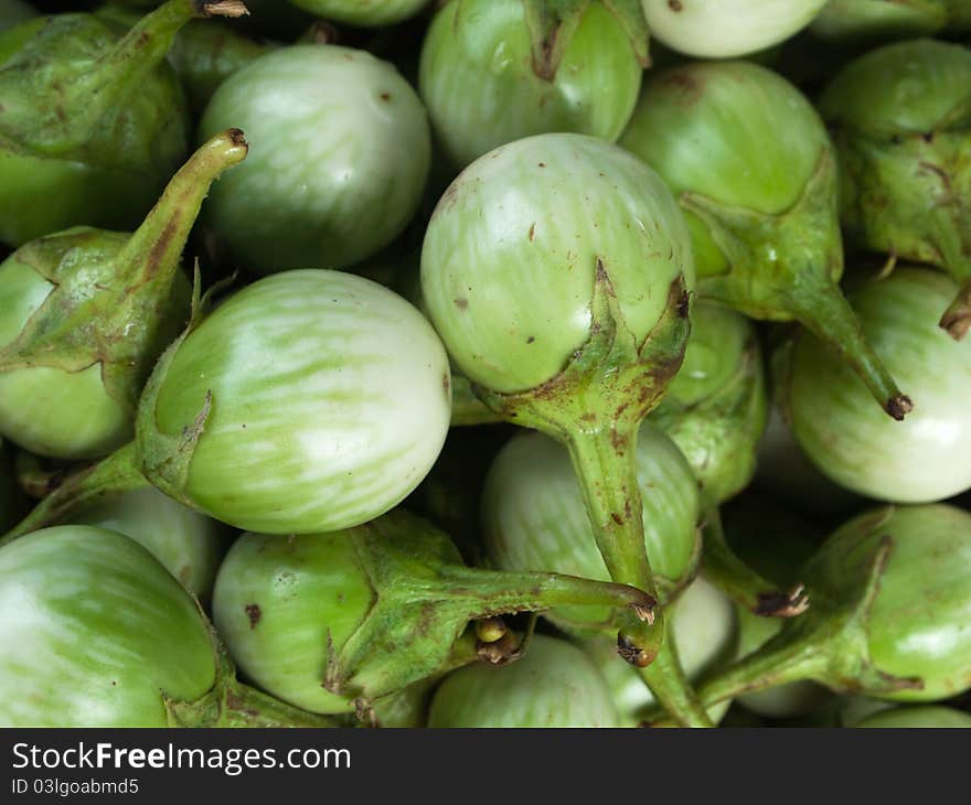 Green eggplants that are sold in the market