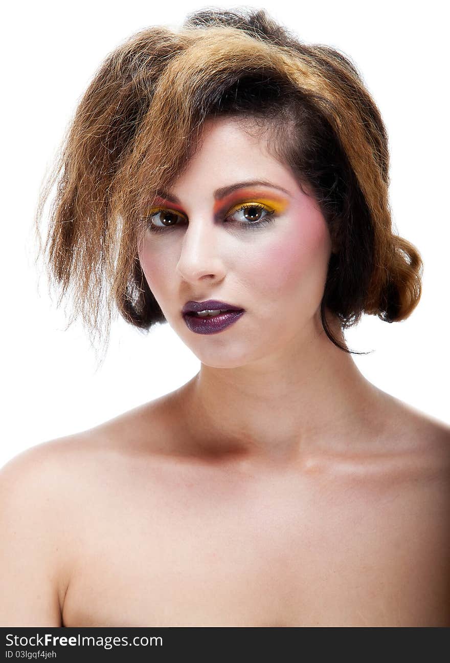 Female against white with colourful make up