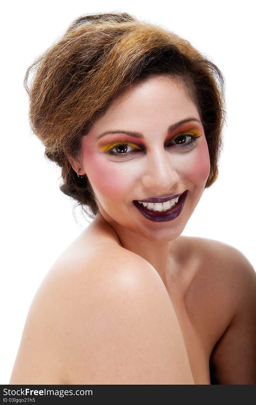 Female against white with colourful make up