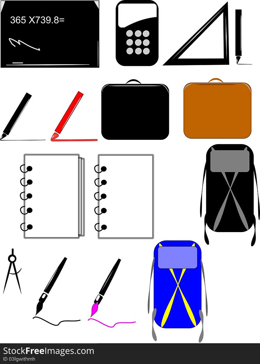 Back to school icons on white for grade school children