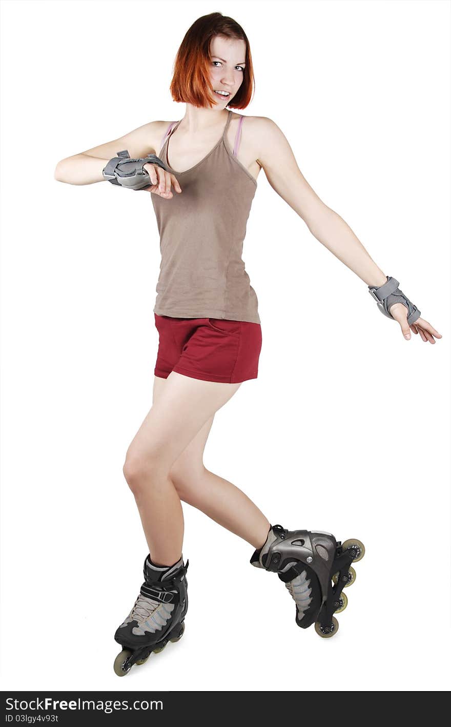 Girl on rollerblades isolated