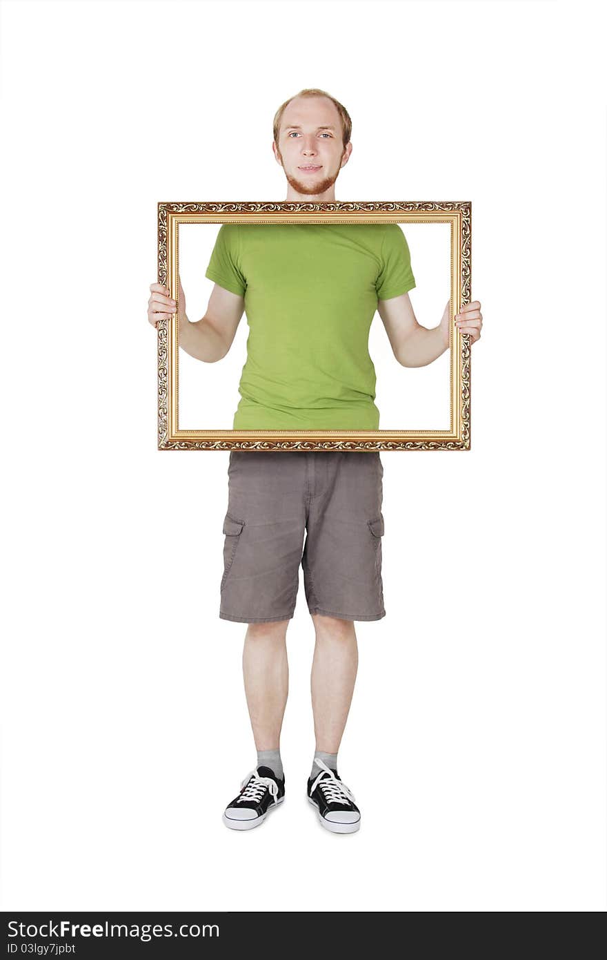 Man Holding Decorative Picture Frame