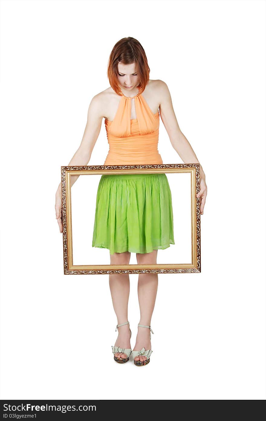 Girl In Bright Clothes Holding  Picture Frame