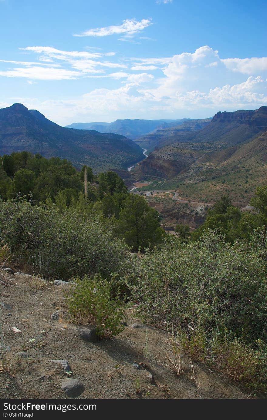 Beautiful Desert Canyon With Running River